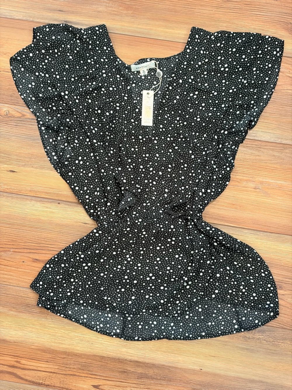 Max Studio Black Polka Dot Tie-Waist Blouse - NWT Size XL